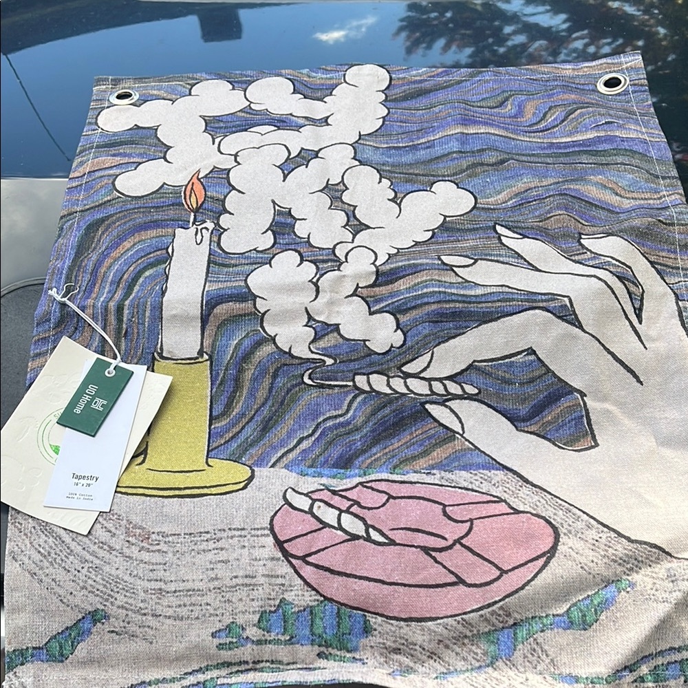 Urban Outfitters Blue and Pink Candle & Hand Tapestry